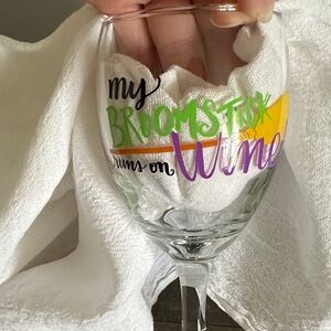 ‘My Broomstick Runs on Wine’ Wine Glass Halloween Witchy Holiday Seasonal Glass